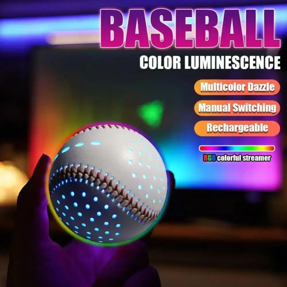 

6 Colors LED Glow Baseball RGB Faux Leather Glow Baseball Toy 2 Shining Modes High Brightness Simulation Baseball Toy