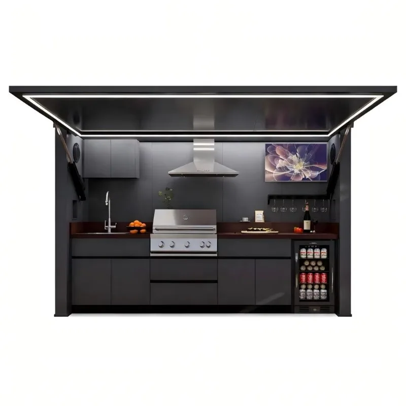 Customized modern portable outdoor kitchen aluminum structure waterproof mobile camping cooking truck