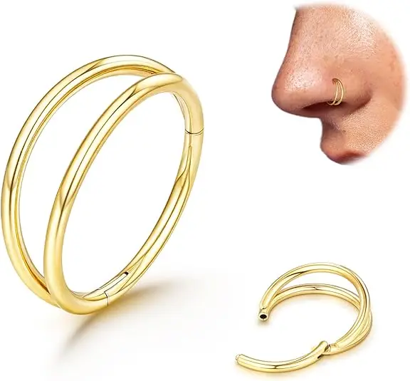 1 Stück Titan Doppel-Nasenring 16G 18G Gold Schwarz Nasenringe für Frauen Männer Hypoallergen 6-10mm Nasenpiercing-Schmuck