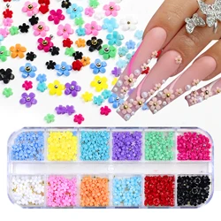 12 Grids 3D Acrylic Flower Nail Parts Decoration Mixed Steel Beads Gems Charms Kawaii Nail Supplies For Professional Accessories