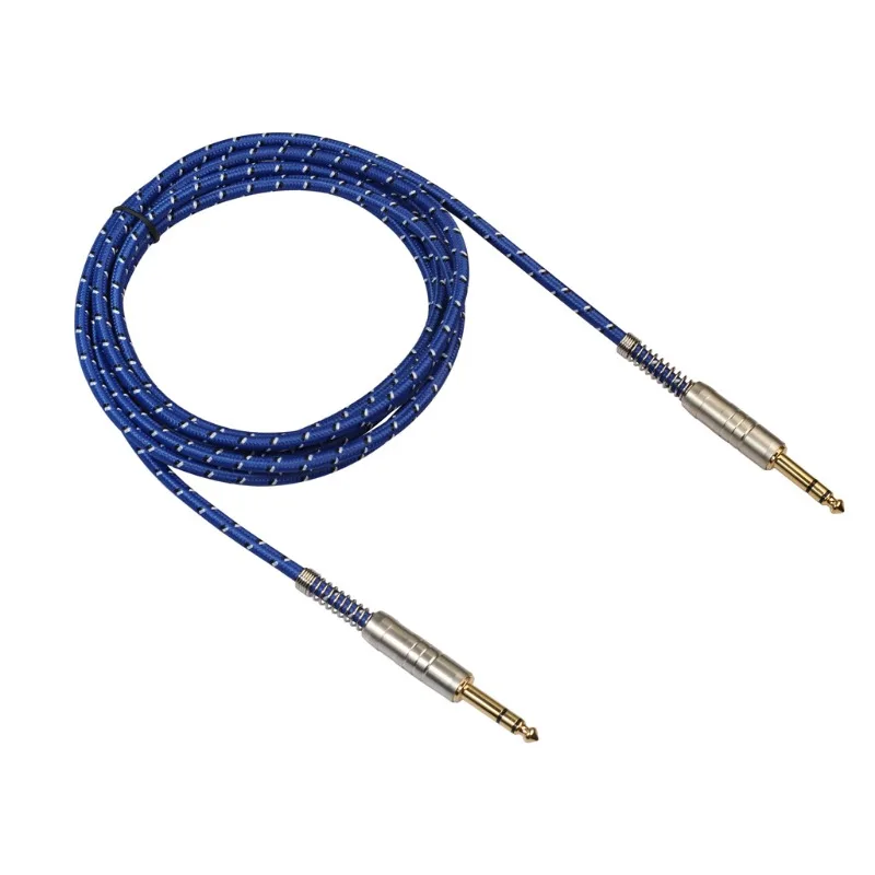 

1/1.8M Cotton Mesh Woven Double-layer Shielded Wire Noise Reduction Stereo 6.35 Male To Male Large Three Core