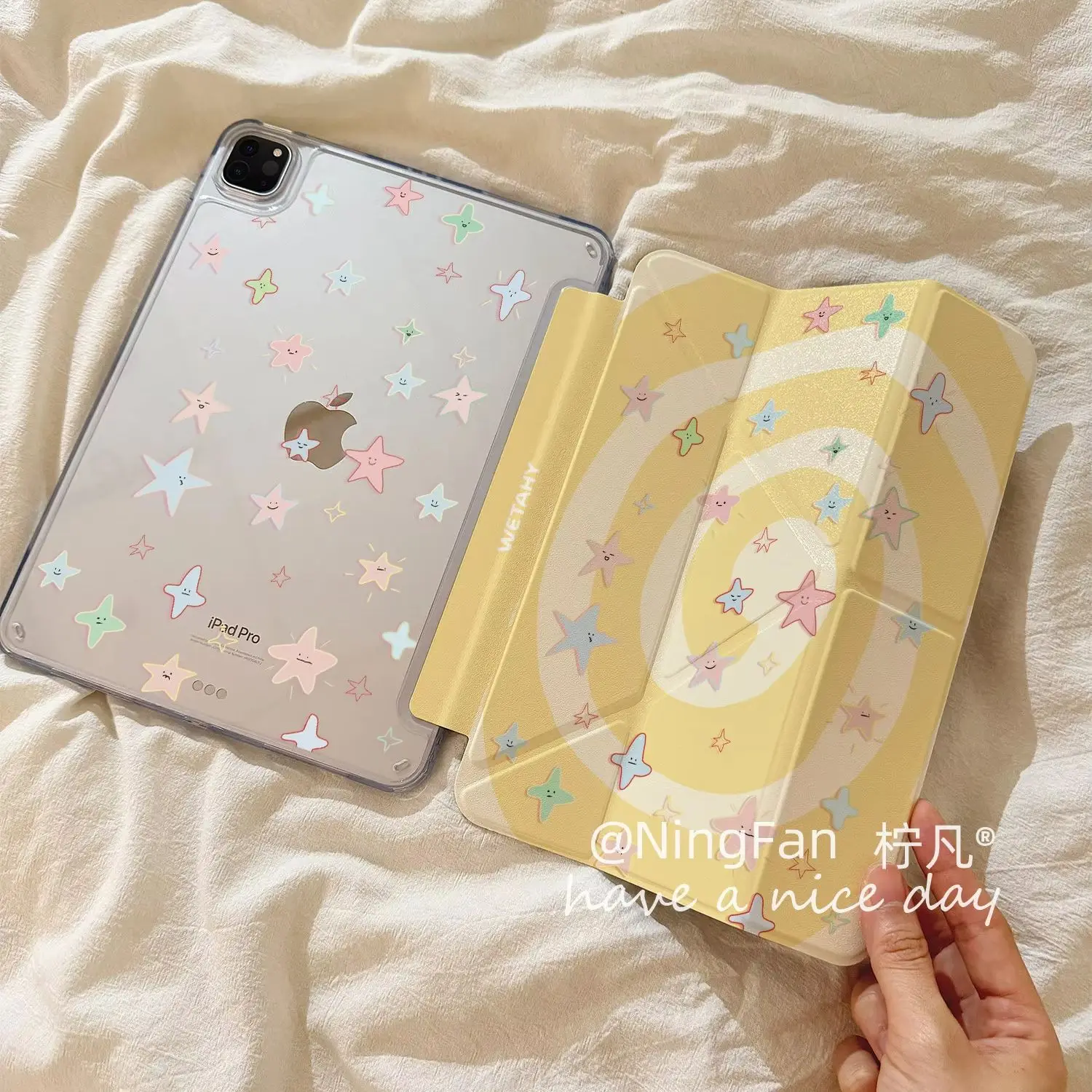 Ins Korean Colorful Star Y2K Tablet Case For iPad Pro 13in 11th M5M4 12.9in A16 7/8/9/10th Air4/5/6/7 11in M2M3 Mini YFoldCover