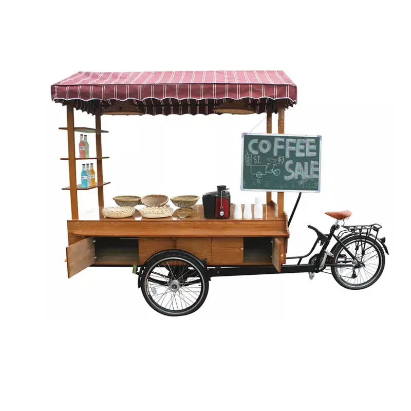 Electric Cargo Bike Adult Tricycle Bicycle Street Outdoor Beverage Coffee Van Food Beer Vending Cart For Sale Customizable