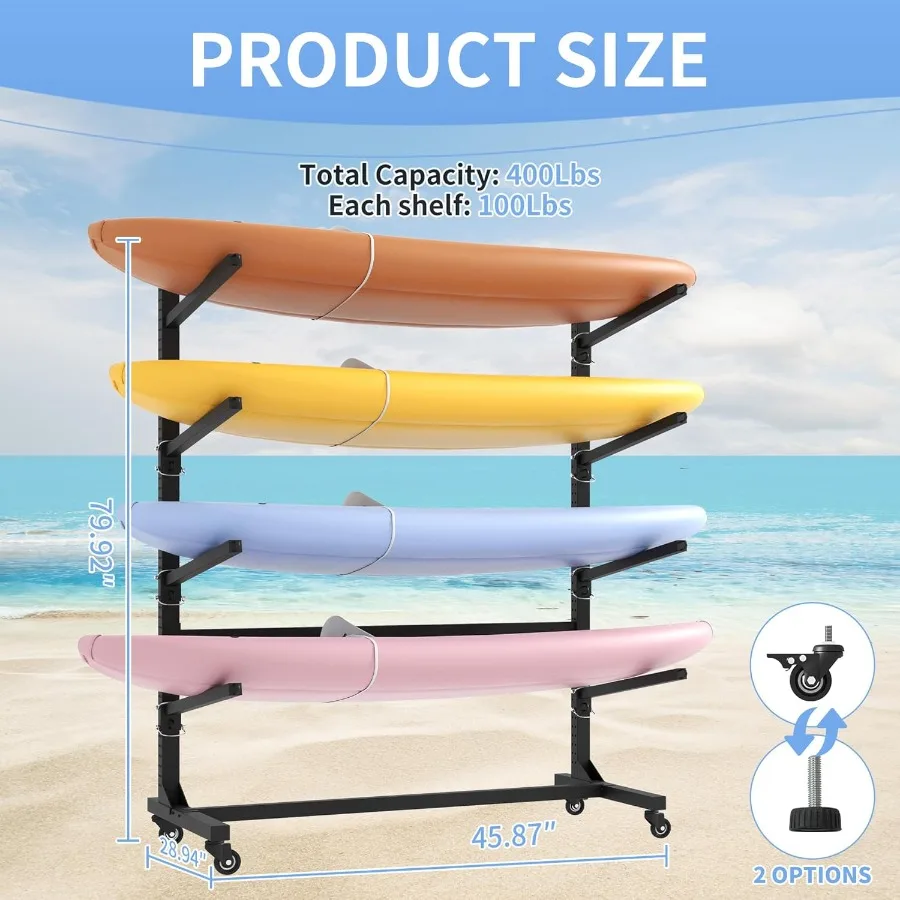 رف تخزين كاياك عالي التحمل حامل قوارب الكاياك رف الزورق مع عجلات حامل قوارب الكاياك قائم بذاته لزوارق الكاياك وركوب الأمواج Pa #3