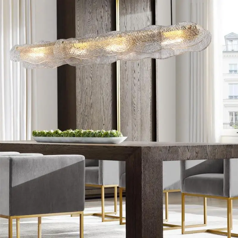 

Modern Luxury Dining Room Led Chandelier Art Water Ripple Glass Dining Table Gallery Decoration Hanging Light Fixtures