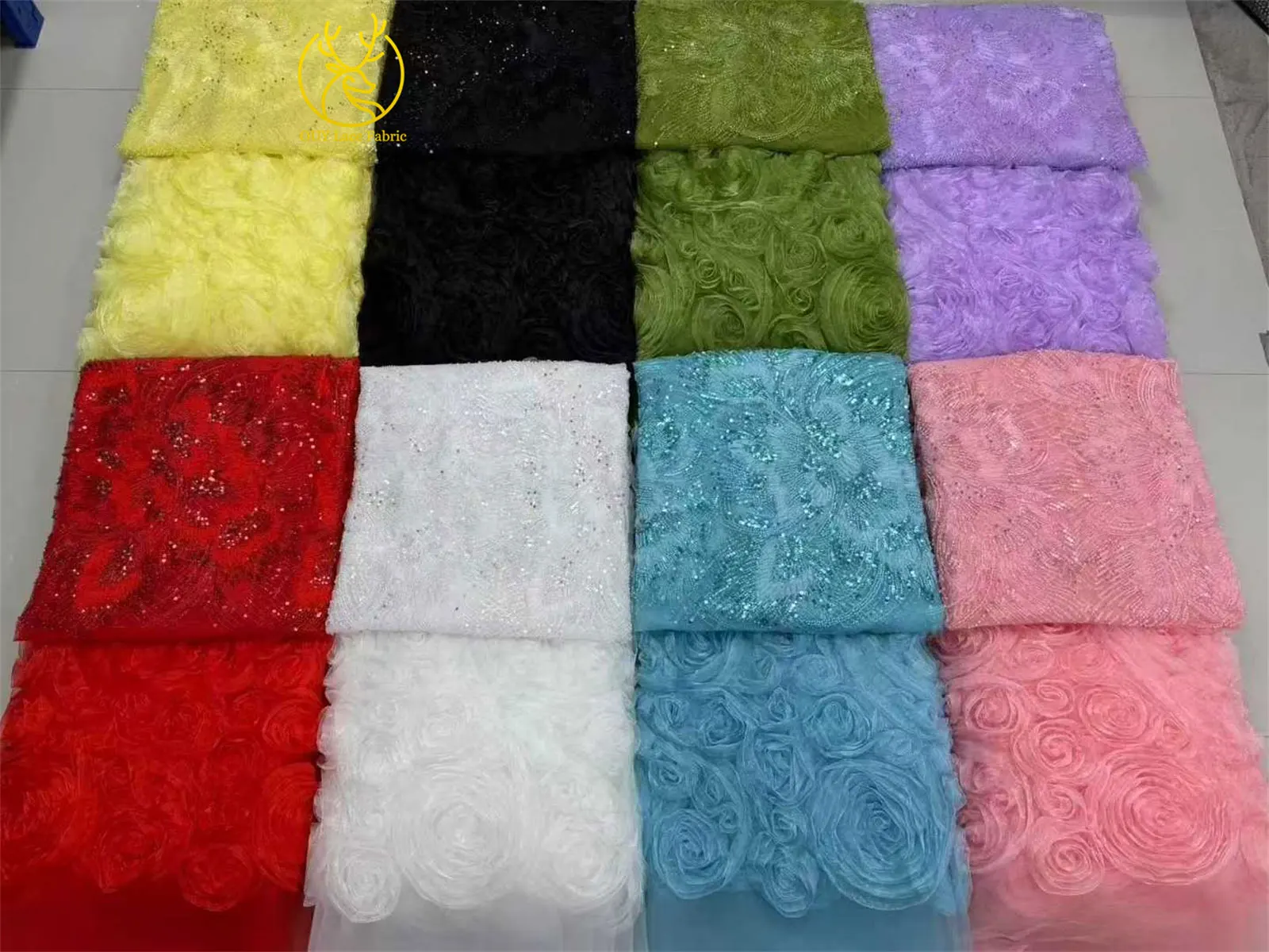 Latest African Beaded Sequins Lace Fabric 3D Tulle Fashion Lace Fabric Ideal for Wedding Party Dresses and Bridal Gowns
