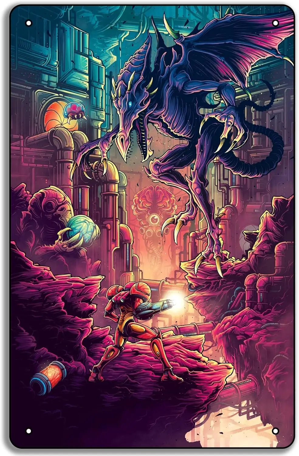 samus Poster Video Game 8 x 12 Inch Metal Tin Sign Plaque Funny Man Cave Room Wall Decor