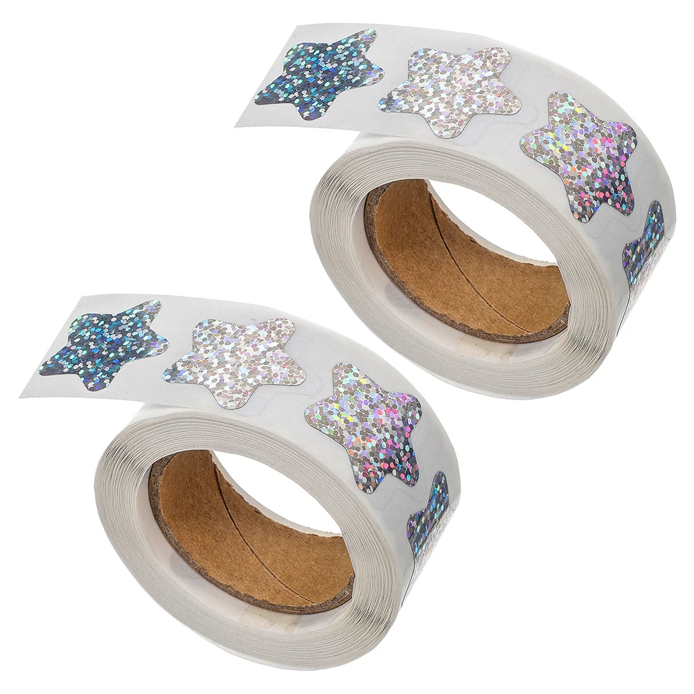 

2 Rolls Star Shaped Stickers PVC Adhesive Reward Stars for School Party Packaging Craft Project Decorative Labels