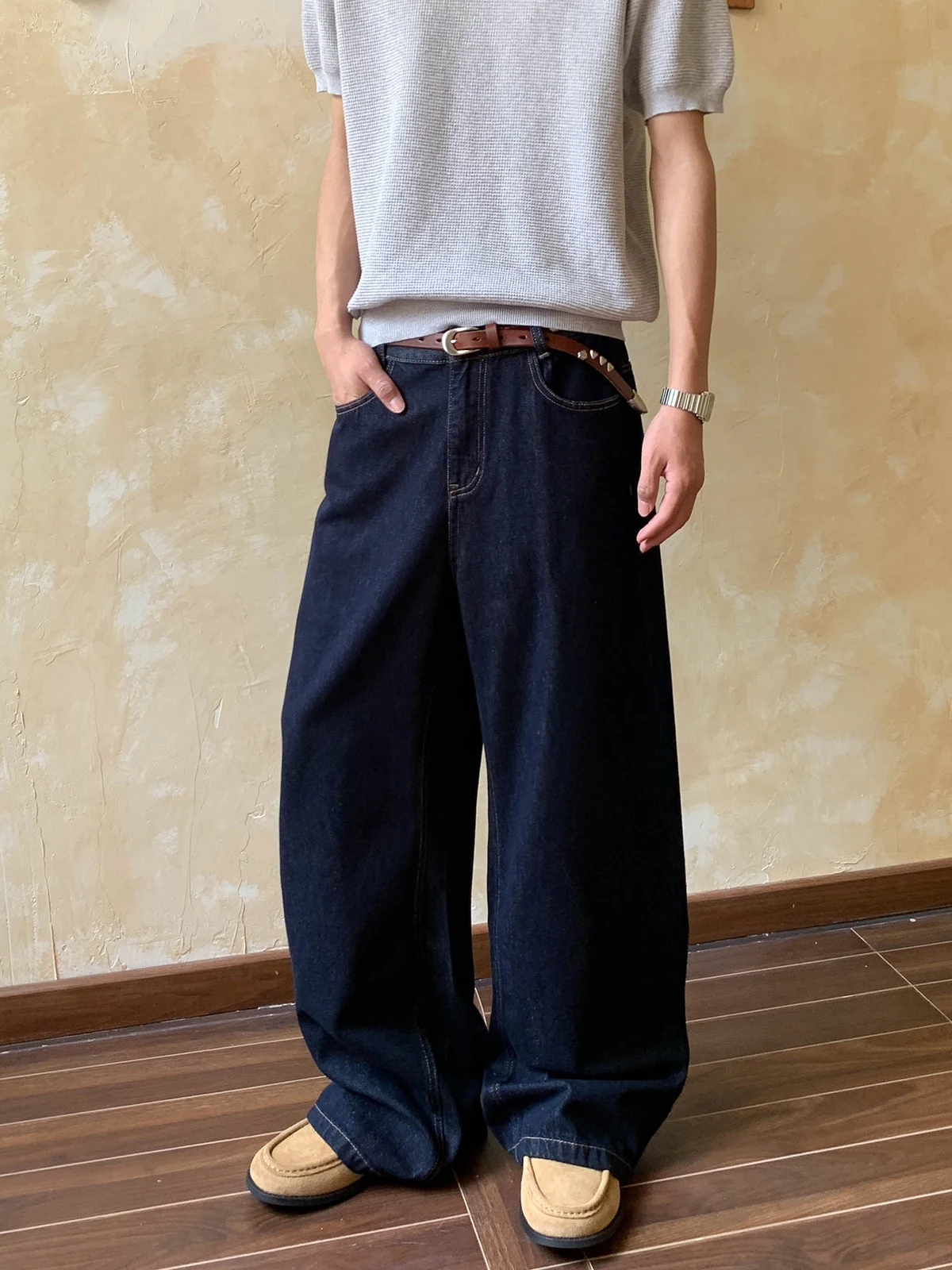 

Oalin Американские джинсы в стиле ретро, мужские джинсы Cleanfit High Street, свободные прямые универсальные длинные брюки Haome, молодежные хлопковые брюки...