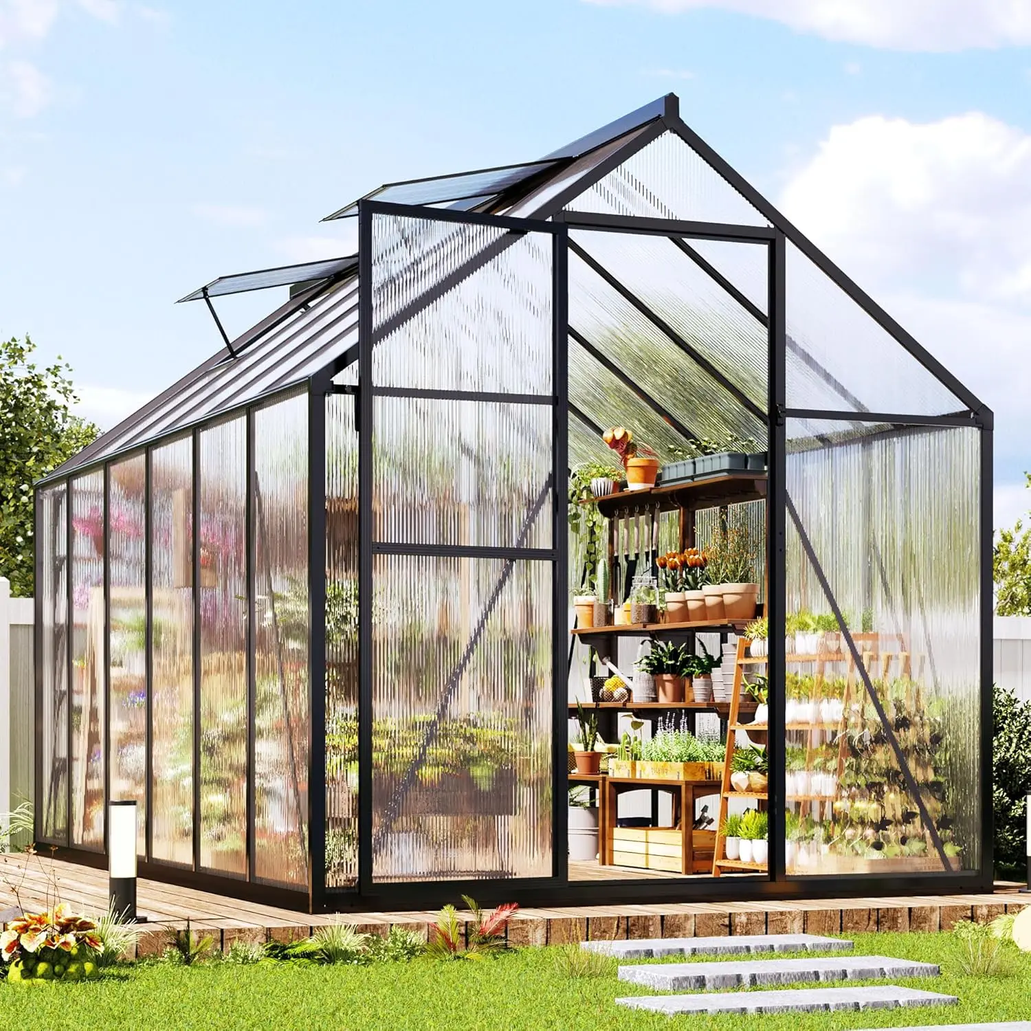 

6x12Ft Polycarbonate Greenhouses for Outdoors, 2 Top-Opening Windows, Swing Doors, Aluminum Walk-in Heavy Duty for, Custom