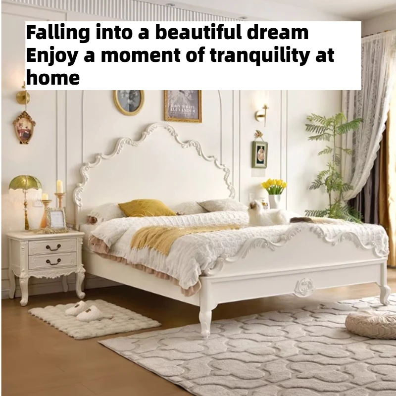 

180x200cm French American Bed Wooden Master Bedroom Luxury Double Bed Frame King Size European Decor Headboard House Furniture