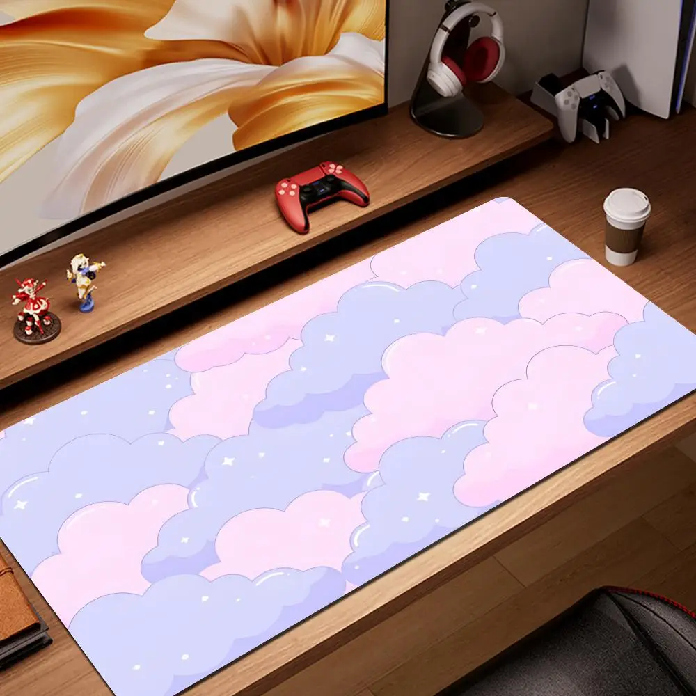 

Large Size Pink Mousepad Pastel Clouds Desk Mat Kawaii Cartoon Mouse Pad Rubber Table Mat Extended Gaming Lock Edge Keyboard Mat