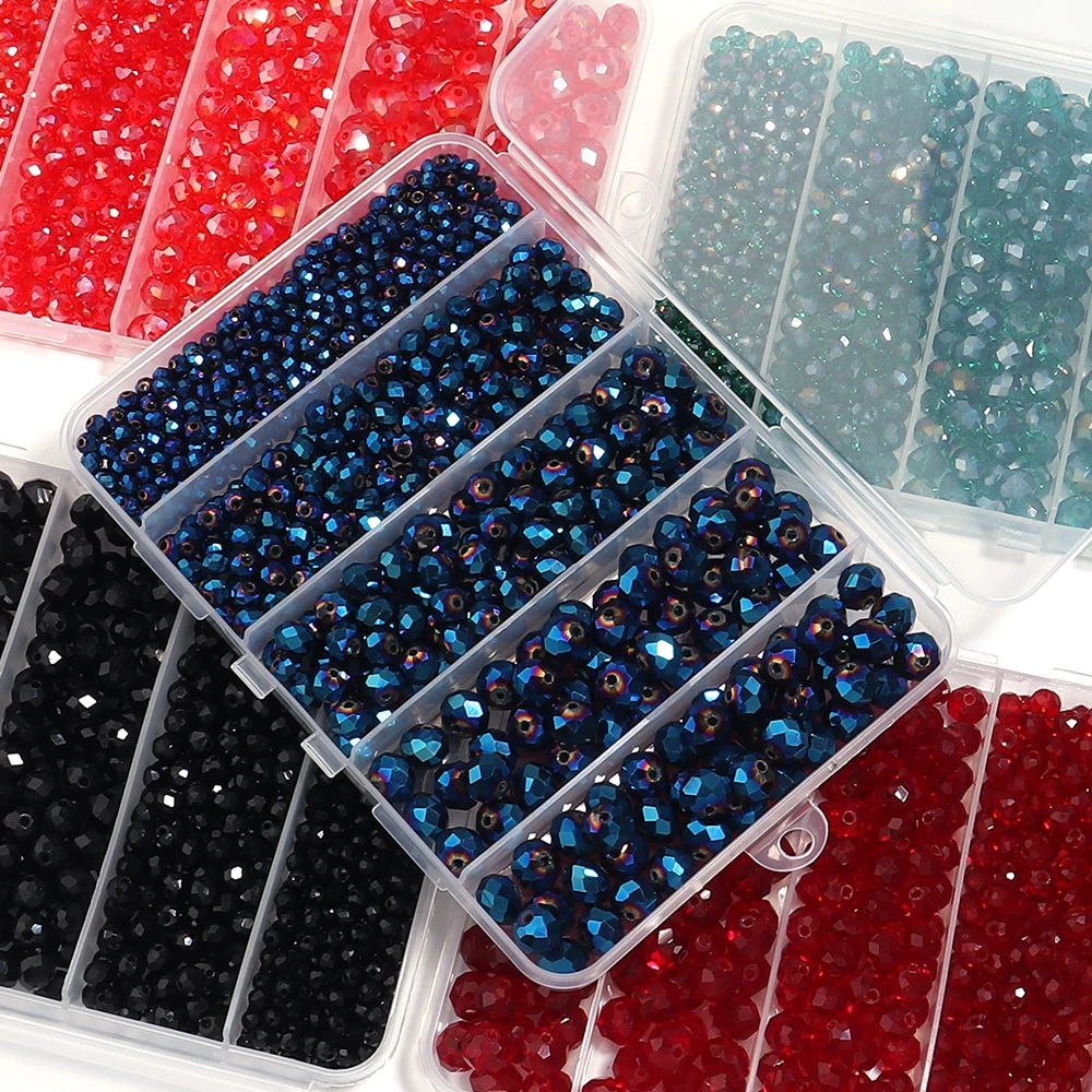 1 Boîte de perles rondes 4 6 8 10 mm, kit de perles de cristal, boîte de perles de verre en vrac faites à la main pour l'artisanat, la création de bijoux DIY, colliers et bracelets