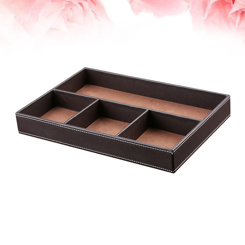 

Multifunctional PU Storage Box 4 Compartments Jewelry Organizer Desktop Case for Home Office Small Storage Coffee