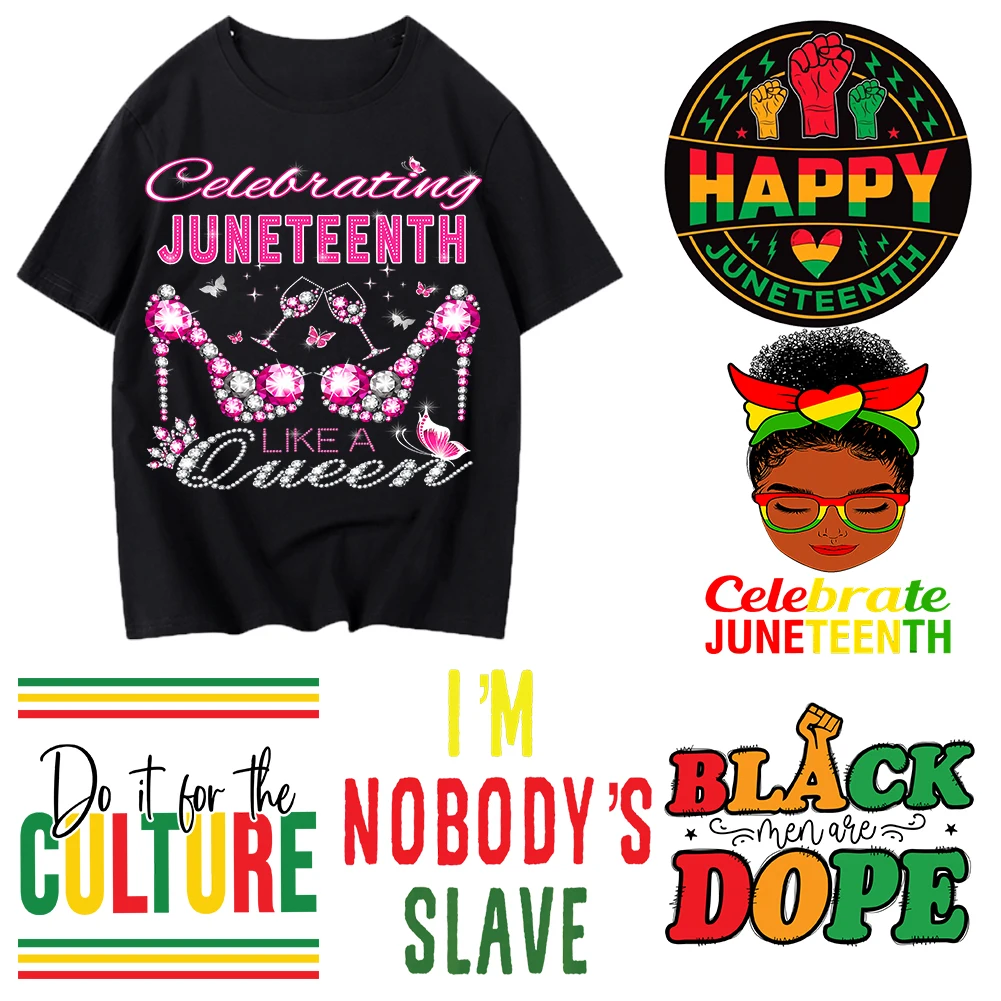 

Juneteenth Iron On Heat Transfer Stickers For Clothes DTF Pinted Vinyl Thermal Appliques Washable T-Shirt Decal
