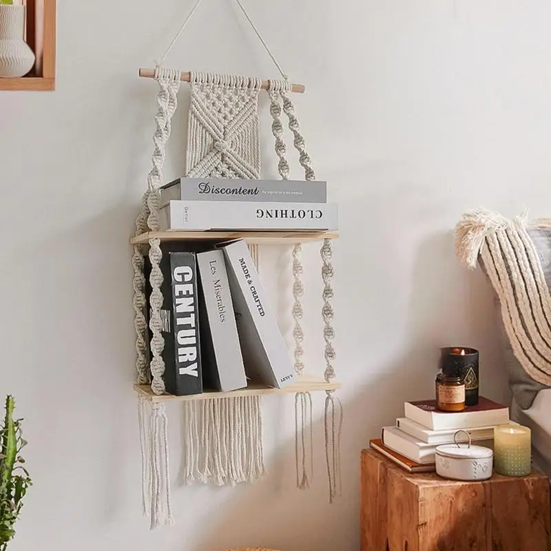 

Boho Shelves For Wall Handmade Woven Floating Holder Handmade Woven Floating Plant Shelf 2 Tier Bohemian Home Storage Decoration