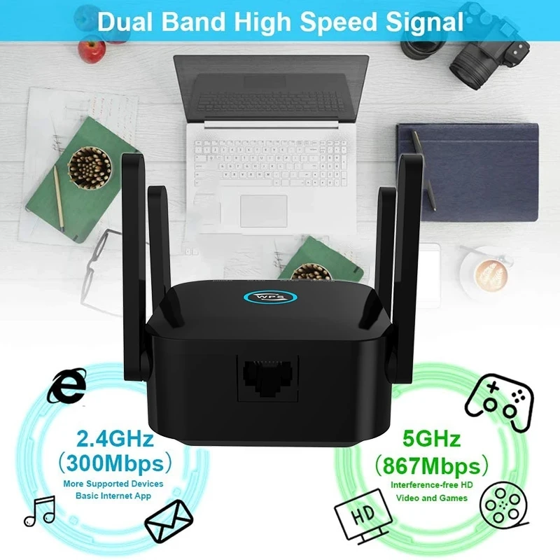 PIX-LINK WiFi Extender 1200Mbps Speed Covers Dual Band WiFi Repeater WiFi Booster to Extend Range WiFi Internet Connection AC24
