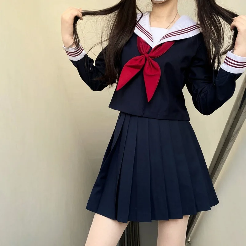 Basic Style Japanese School Uniform College High School Girls Student Uniforms Sailor Suit White Tops Pleated Skirt Plus XXL