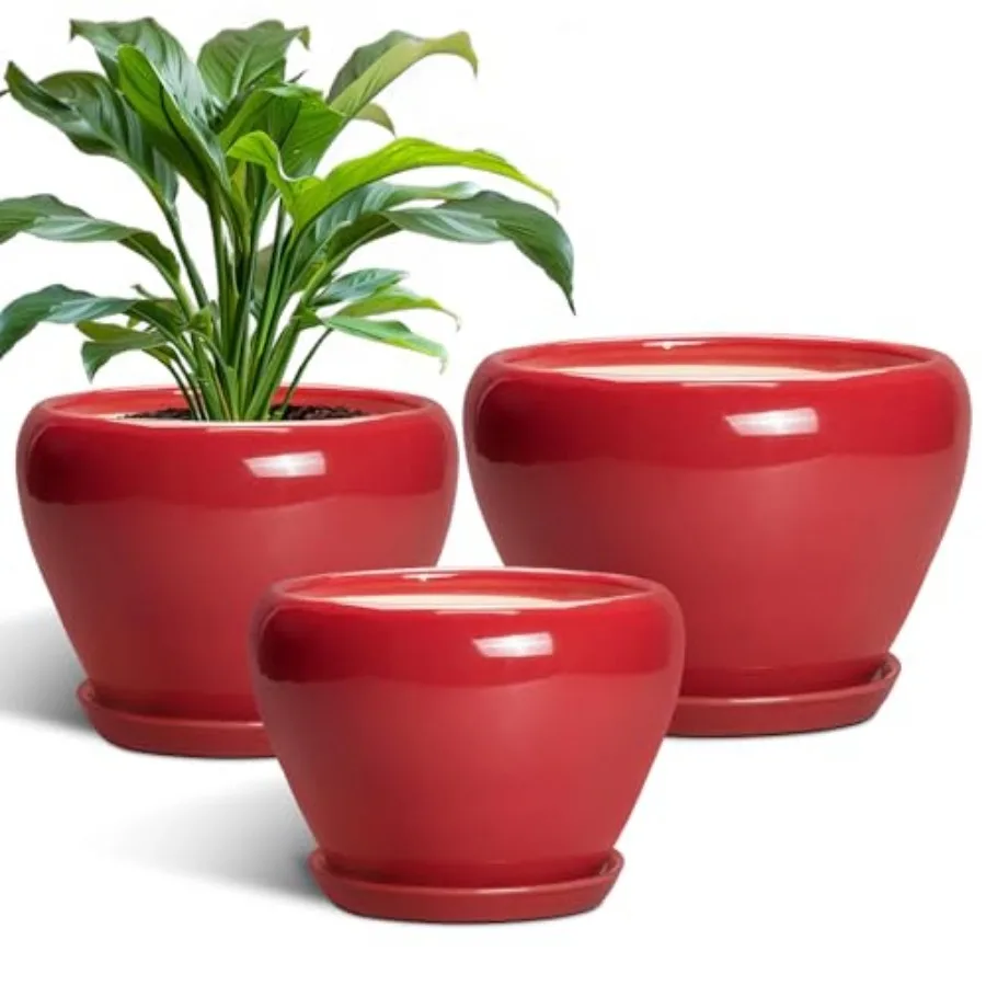 

Керамические горшки для растений 10+8+6 дюймов, керамические кашпо с дренажными отверстиями и поддонами, круглые декоративные горшки для растений для дома и улицы