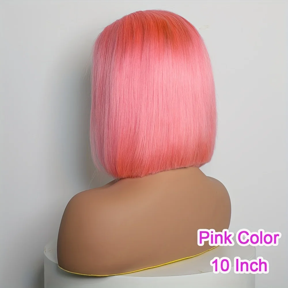 Pink Short Bob Colored Human Hair Wigs Brazilian Straight Bob 13x4 Transparent Lace Front Human Hair Wigs Pre Plucked Baby Hair