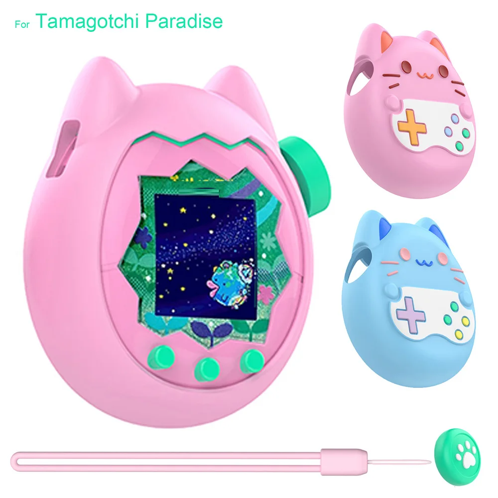 Kawaii Weiche Silikon-Schutzhülle für Tamagotchi Paradise mit Daumengriffkappen und Lanyard-Zubehör