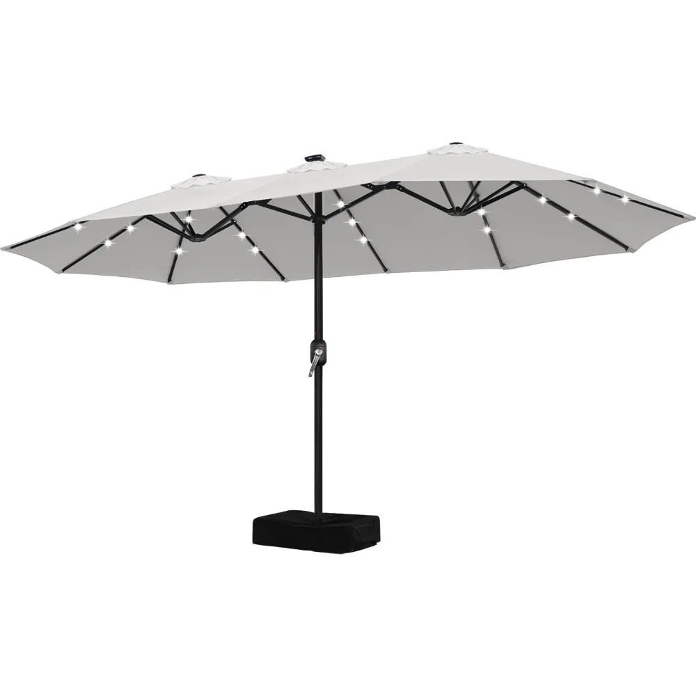 15 Foot Patio Umbrella with Solar Light Double Sided Large Outdoor Market Rectangular Umbrella with Seat Included