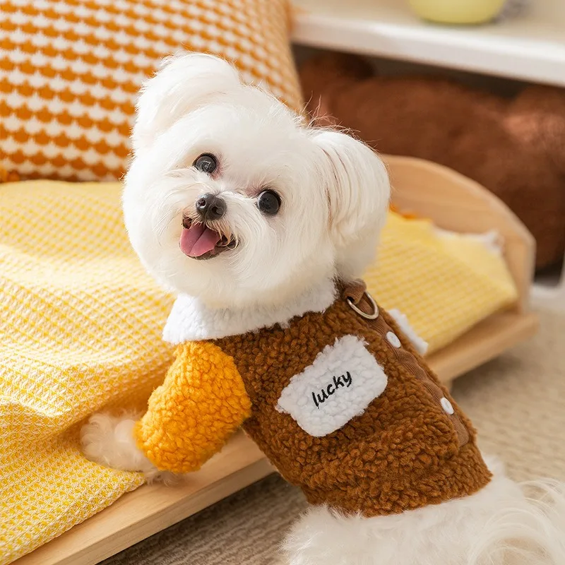 Pet Lambswool Two-legged Cotton Coat Winter Cartoon Open Button Shirt Teddy Thickened Warm Clothes Small Dog Soft Clothing