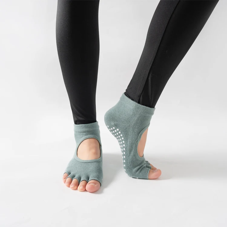 Frauen rücken freie Fünf-Zehen-Yoga-Socken rutsch feste Baumwolle Damen tanzen Balletts ocken öffnen halb atmungsaktive Fitness-Sports ocke für Pilates – Detail 5