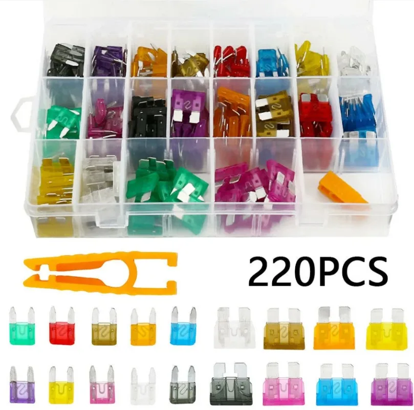 

220pcs 5-30A Car Blade Fuses Mini Flat Fuses Assortment Flat Fuse Set Auto Fuse Car Accessories