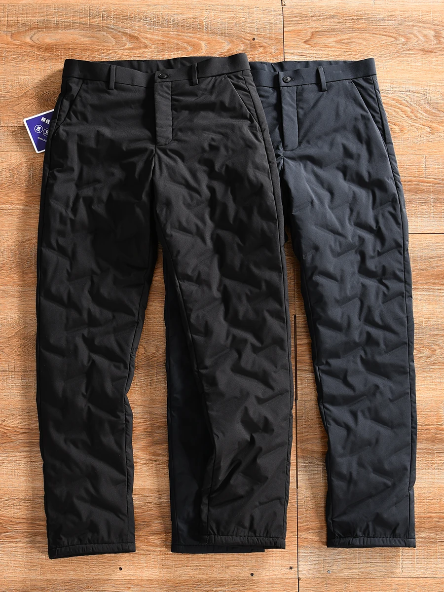 Thickened Duck down Men's Casual Straight Leg down Pants Winter Business Leisure Youth Popular Long Pants Polyester Fiber
