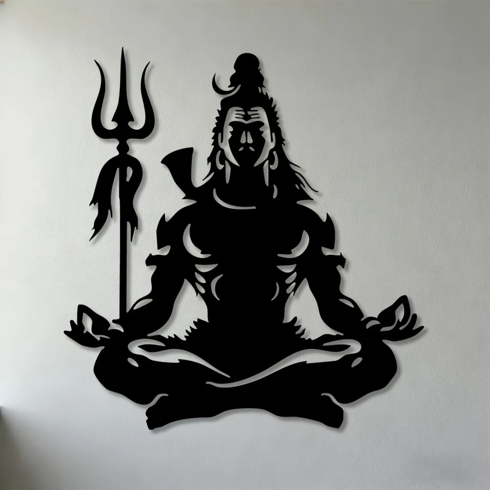 CIFBUY Metal Wall Art Meditating Trident Holder Home Decor Living Room Bedroom Office Temple 2D Flat Iron Sculpture