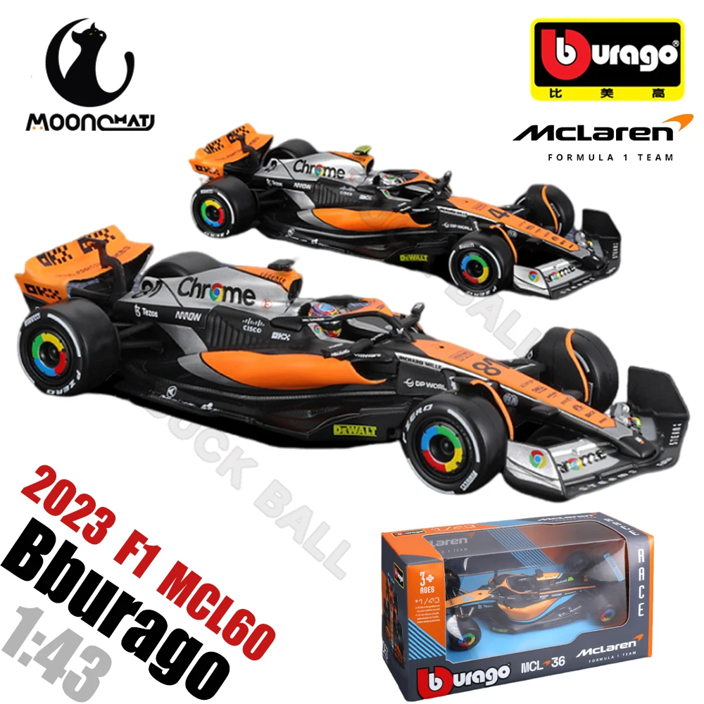 

1:43 Bburago 2023 Mclaren F1 Team MCL60 4# Lando Norris 81# Oscar Piastri FORMULA 1 Alloy Car Die Cast Model Toy Gifts