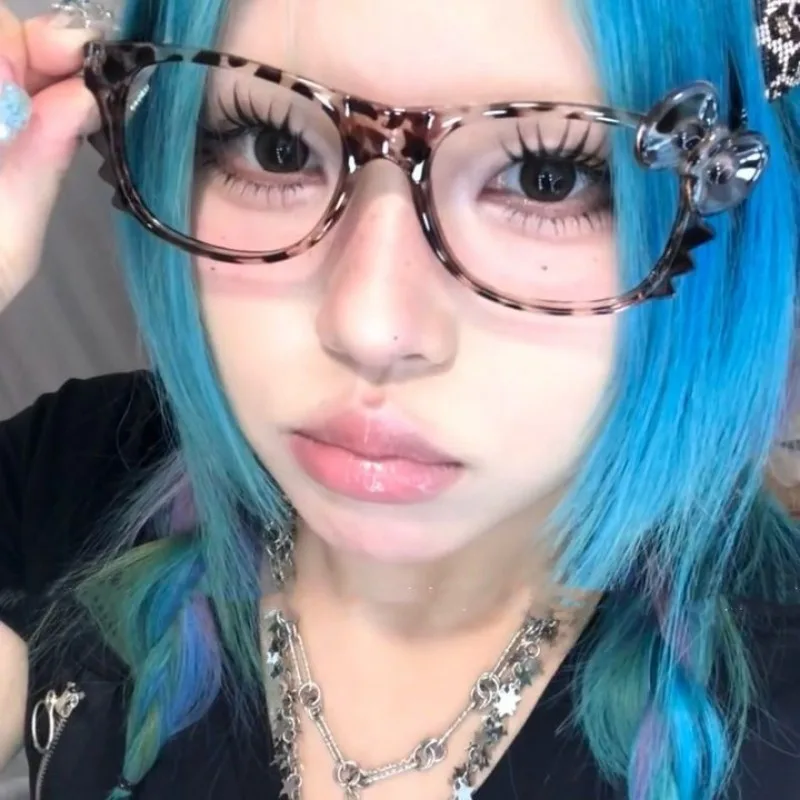 Kawaii Katze y2 Brillen gestell koreanische Harajuku Frauen niedlichen Anime Leoparden muster Brille Halloween Party Requisiten Brille dekorativ