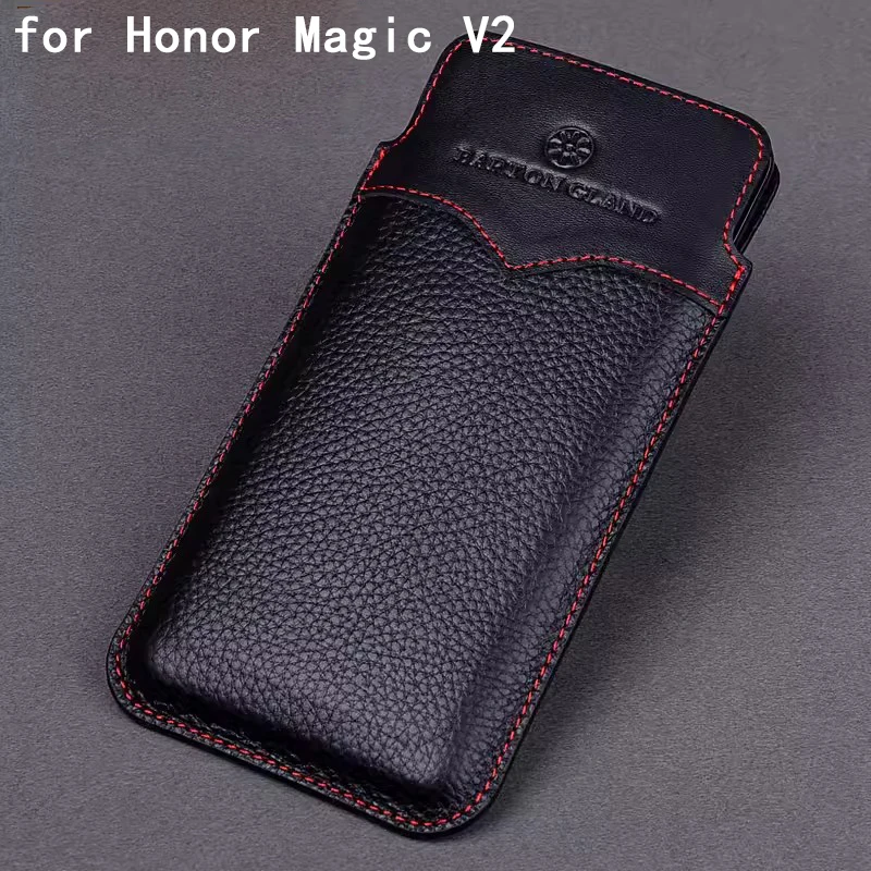 

Top Layer Cow Leather Pouch for Honor Magic V2 Case Luxury Genuine Leather Phone Bag Carcasa for Honor MagicV2 Funda Coque Capa