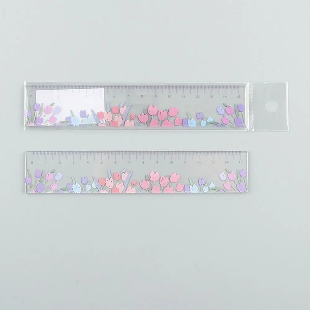 Creative Multifunction 15cm Straight Ruler Transparent Double-duty DIY Drawing Tools Acrylic Tulip Flower Bookmark Stationery