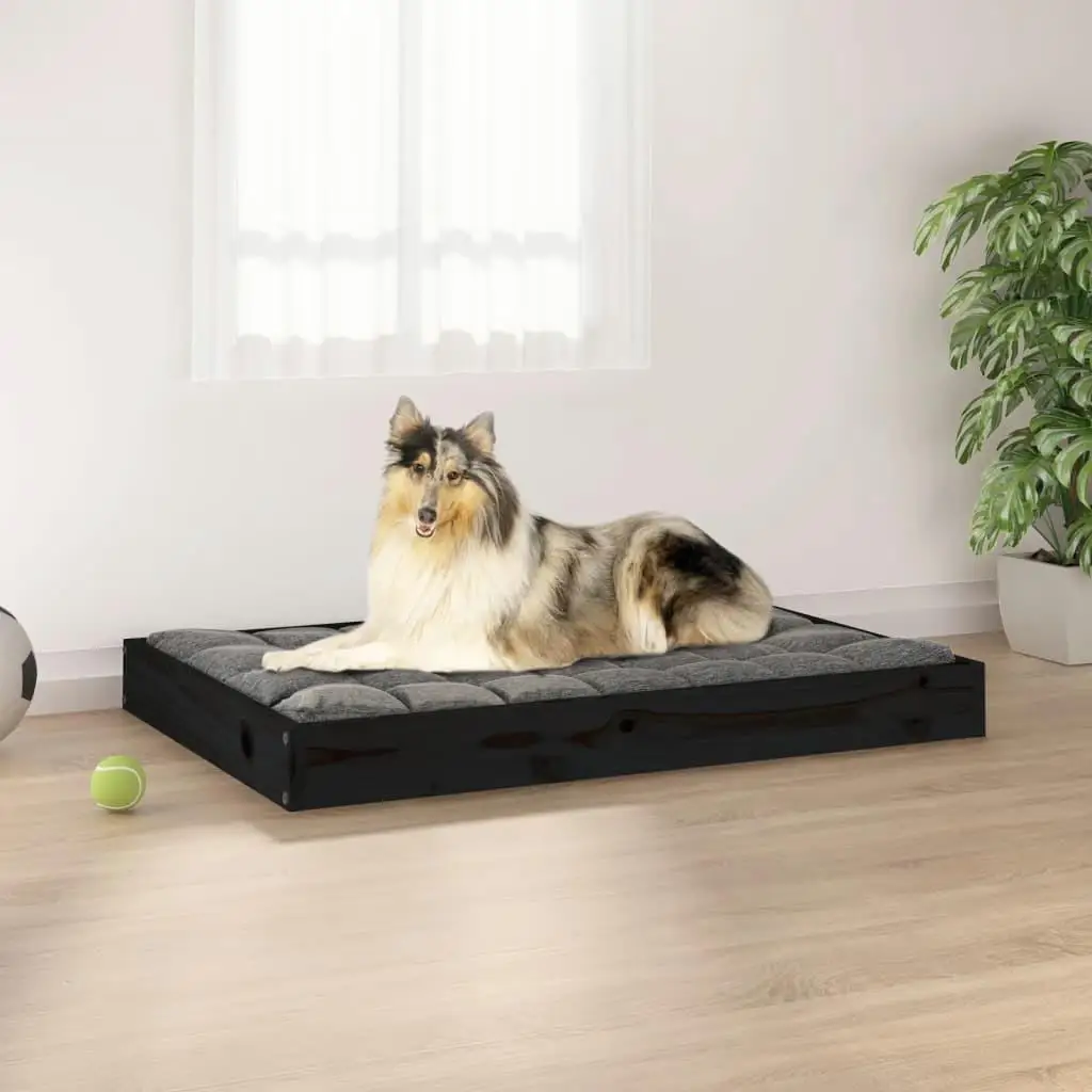 Premium Solid Wood Pine Black Dog Bed - 36x25.2x3.5 inches for Comfort