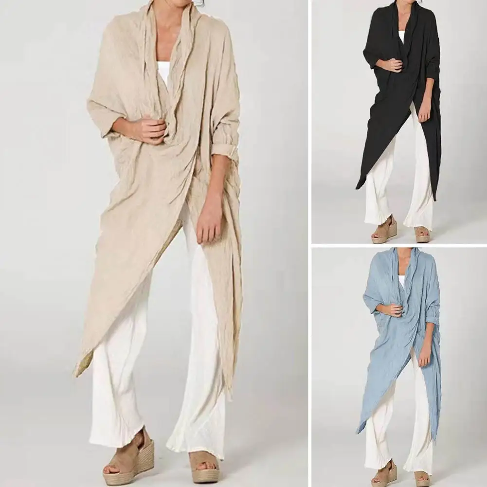 Irregular Shirt Tops Fashionable Women's V-neck Long Sleeve Tops Stylish Split Design Solid Color Loose Fit Maxi Shirt