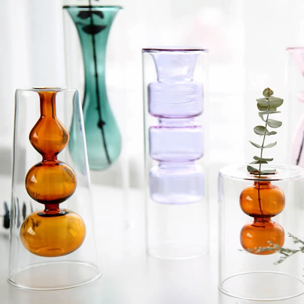 

1Pcs Double Layer Glass Hydroponics Vase Artistic Flower Planter Container Birthday Wedding Home Decoration Flower Planter
