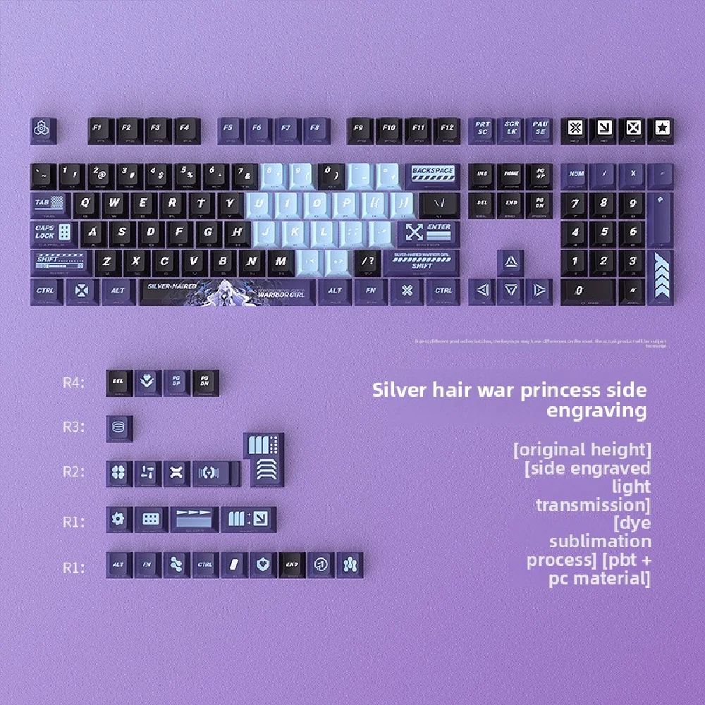 KUXM Silver-Haired Battle Princess Keycaps Sublimação de calor Original 125 teclas PBT Conjunto personalizado