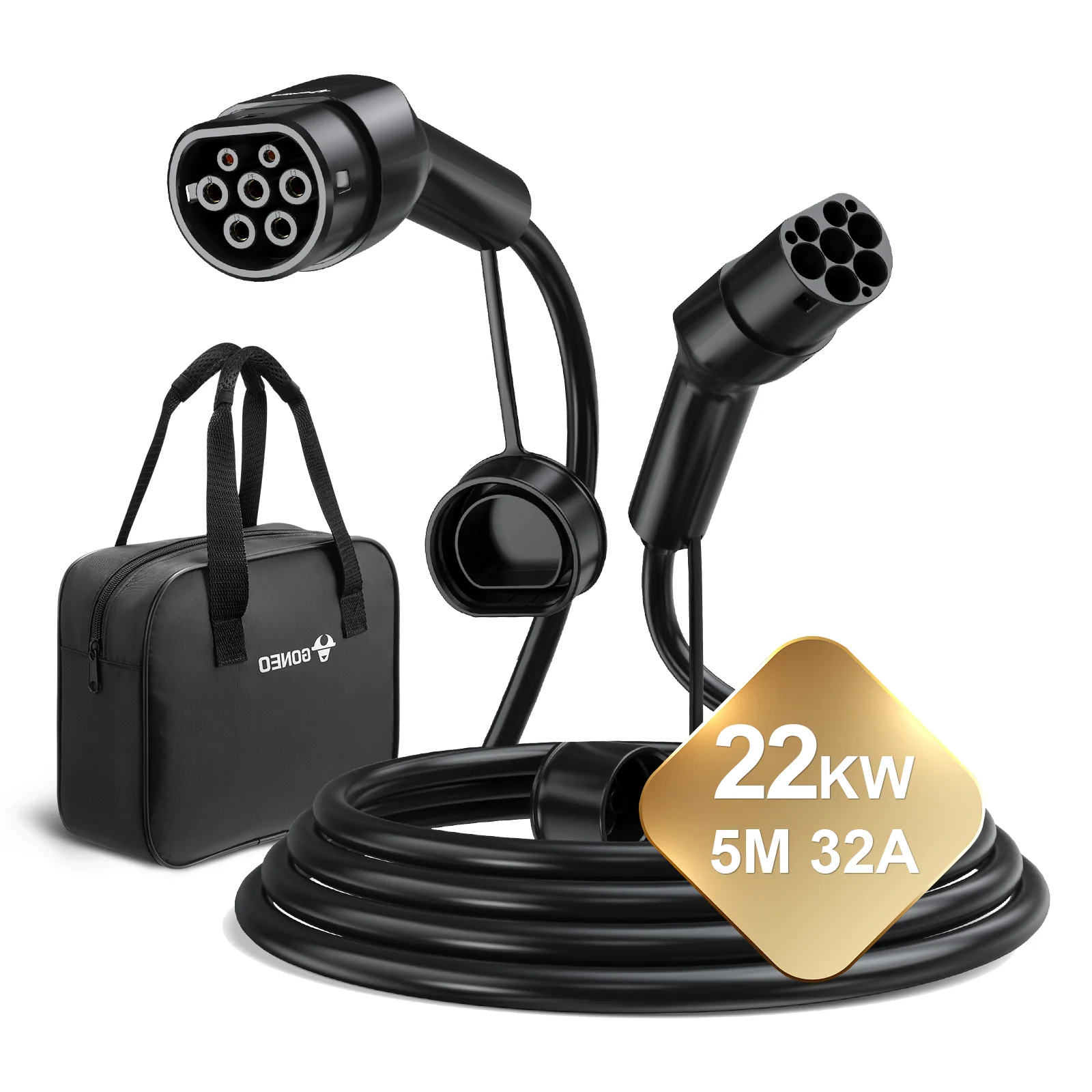 Image of GONEO Typ 2 Ladekabel 22kW 32A, Typ 2 zu Typ 2 EV-Ladekabel, 400V Dreiphasen-Modus 3, Elektroauto-Ladekabel, IEC 62196-2, TPU, für EV & PHEV