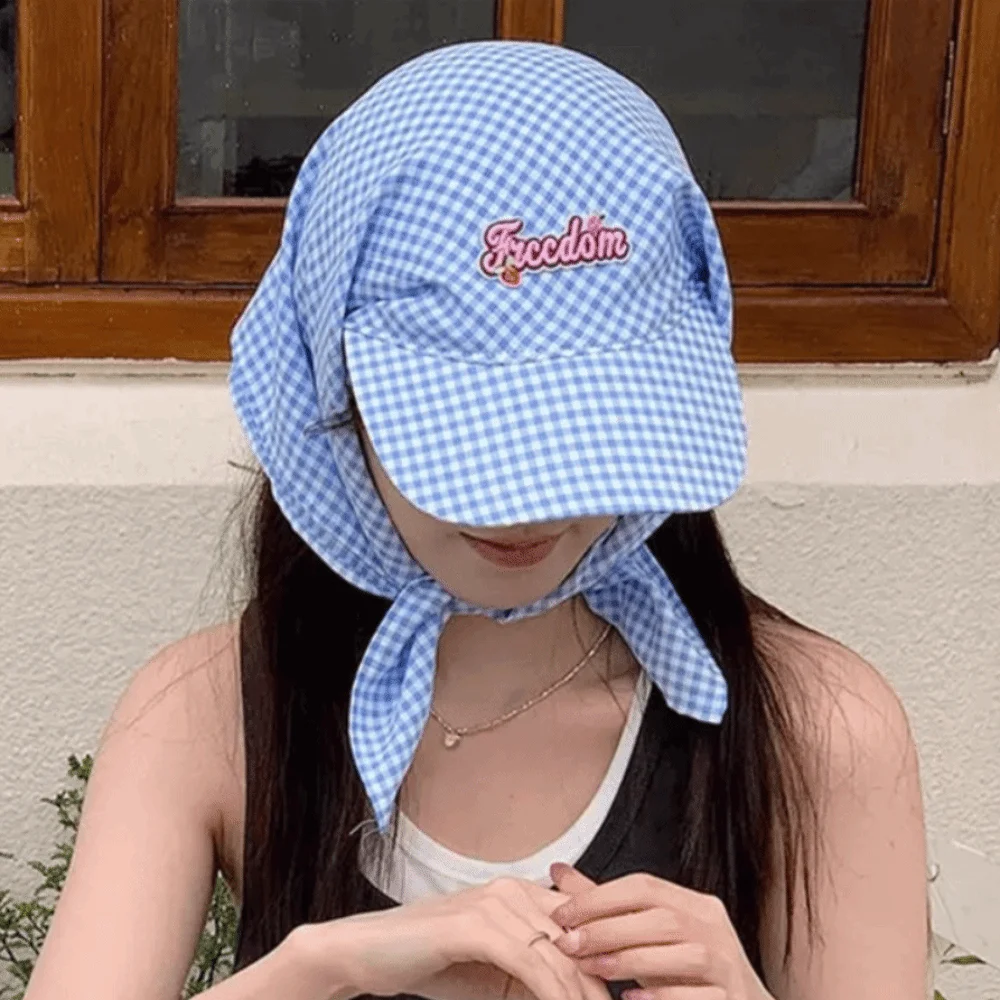 

Cotton Korean Headscarf Baseball Hat Breathable Quick Drying Triangle Headscarf Baseball Cap Checkered Hip Hop