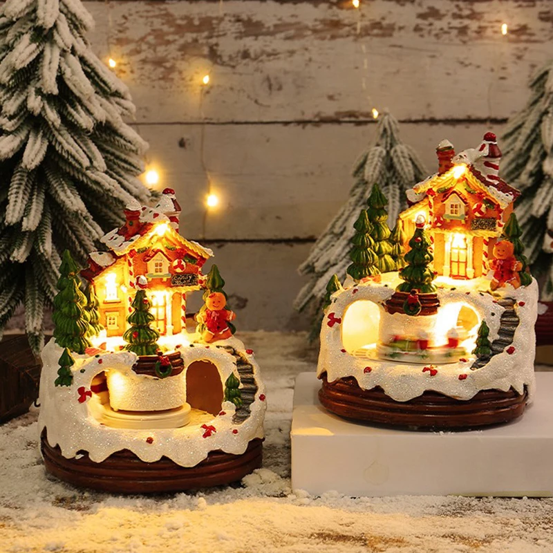 منازل قرية عيد الميلاد، تضيء منازل عيد الميلاد مع قطار دوار و8 موسيقى، منزل راتينج مع ضوء دافئ.