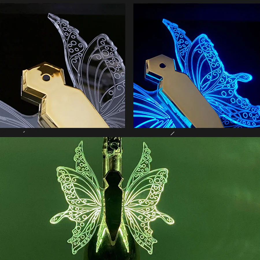 Imagem -06 - Rgb Led Butterfly Angel Wings Champagne Garrafa Recarregável Sparkler Light Apresentador para Bar Decor