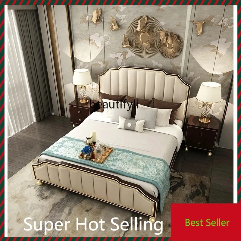 

QQ132 American Light Luxury Style Solid Wood Bed Master Bedroom Double Bed Post-Modern Furniture Soft Bag Bed