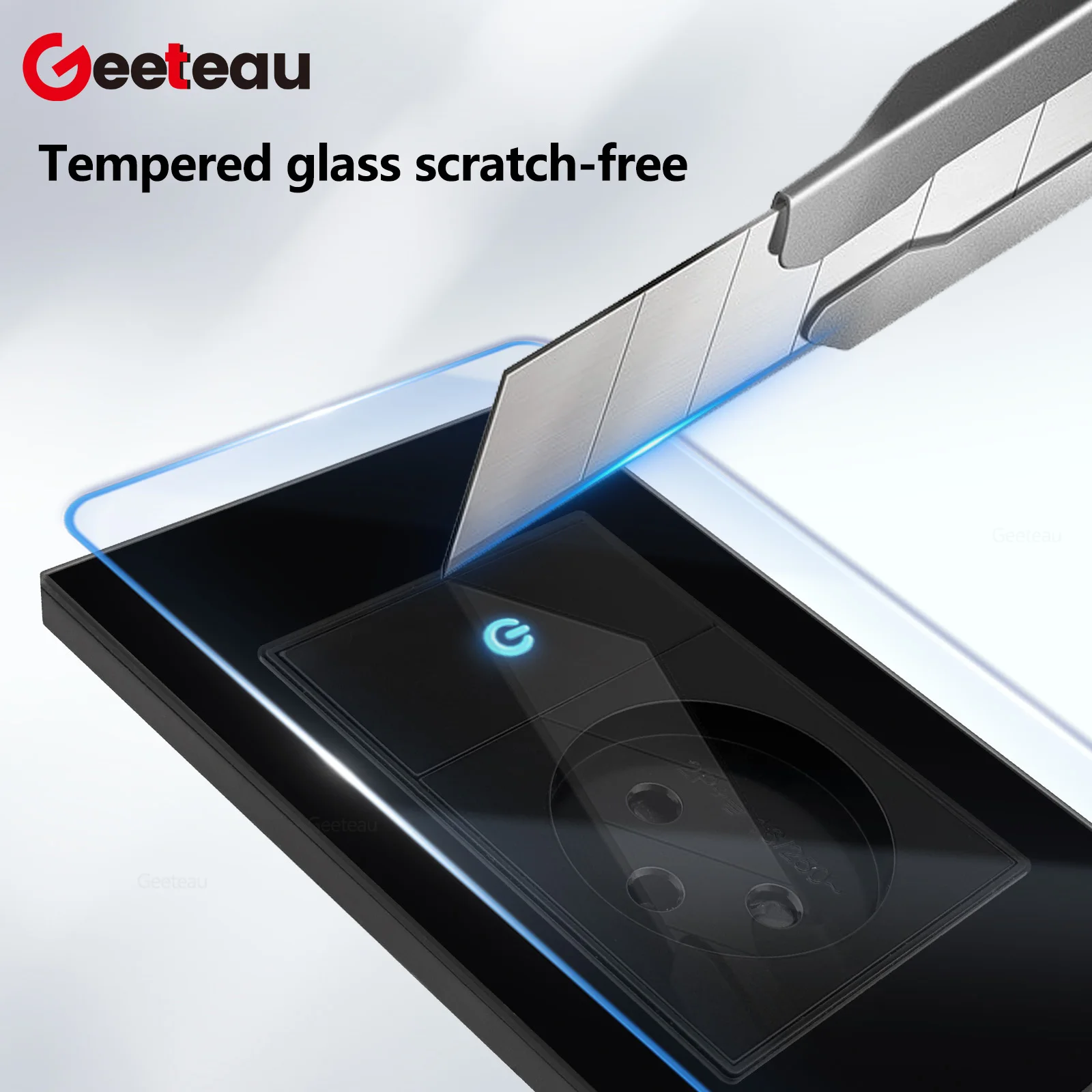 Geeteau Israel Palestine 16A Smart Switch Socket 118mm Glass Panel Safety Buckle Thick Phosphor Copper Wall Electrical Outlet