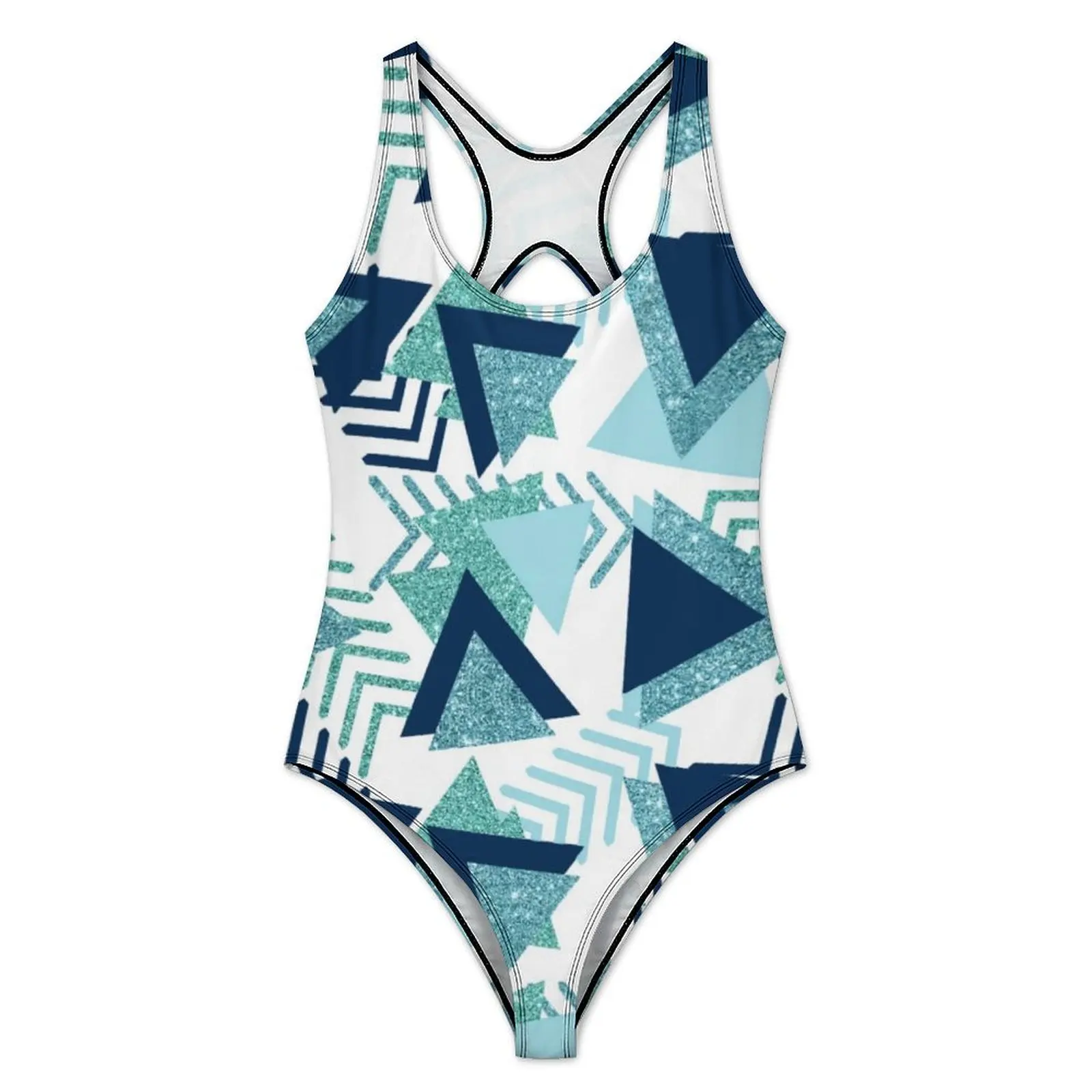 Mid-Century Print Swimsuit Abstract Turquoise Swimwear One Piece Surfing Bodysuit Bathing Suit Women Push Up Sexy Beach Outfits