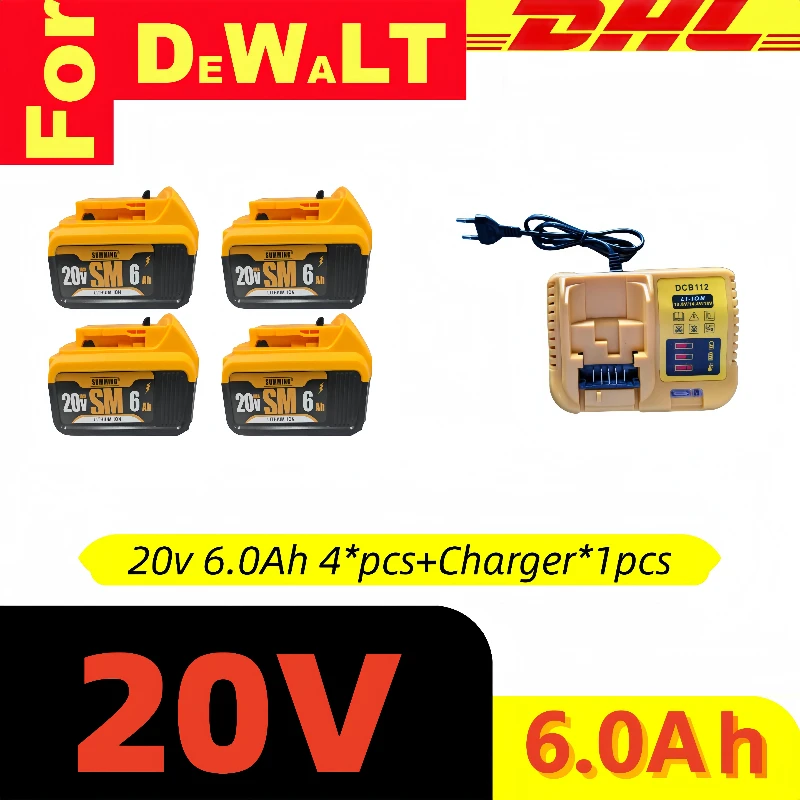

100% new battery for Dewalt 18V 20V original 6000mAh for Dewalt tools DCB206 DCB201 DCB200 lithium-ion rechargeable battery
