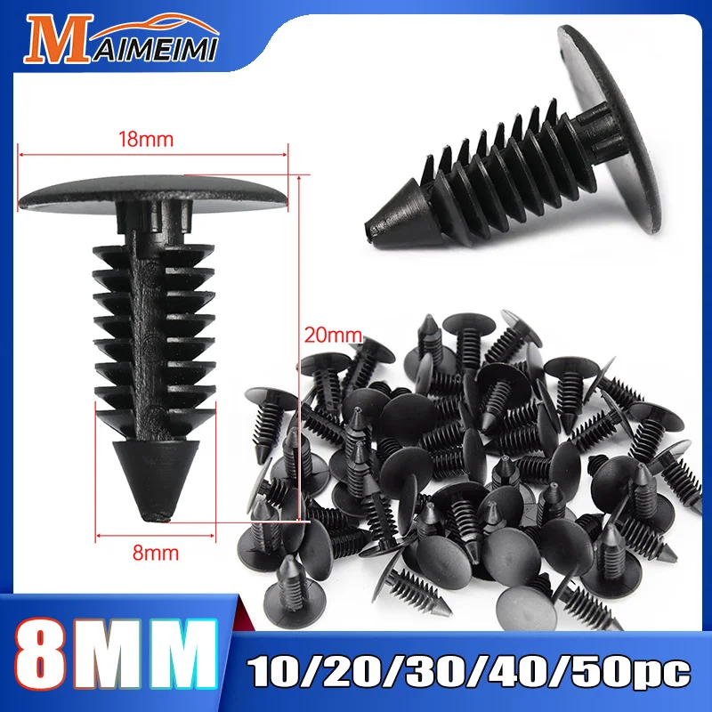 

10-50PCS Auto Fastener 8mm Hole Nylon Clips For Car Fender Bumper Shield Retainer Plastic Rivet For Universal Automobile Snap