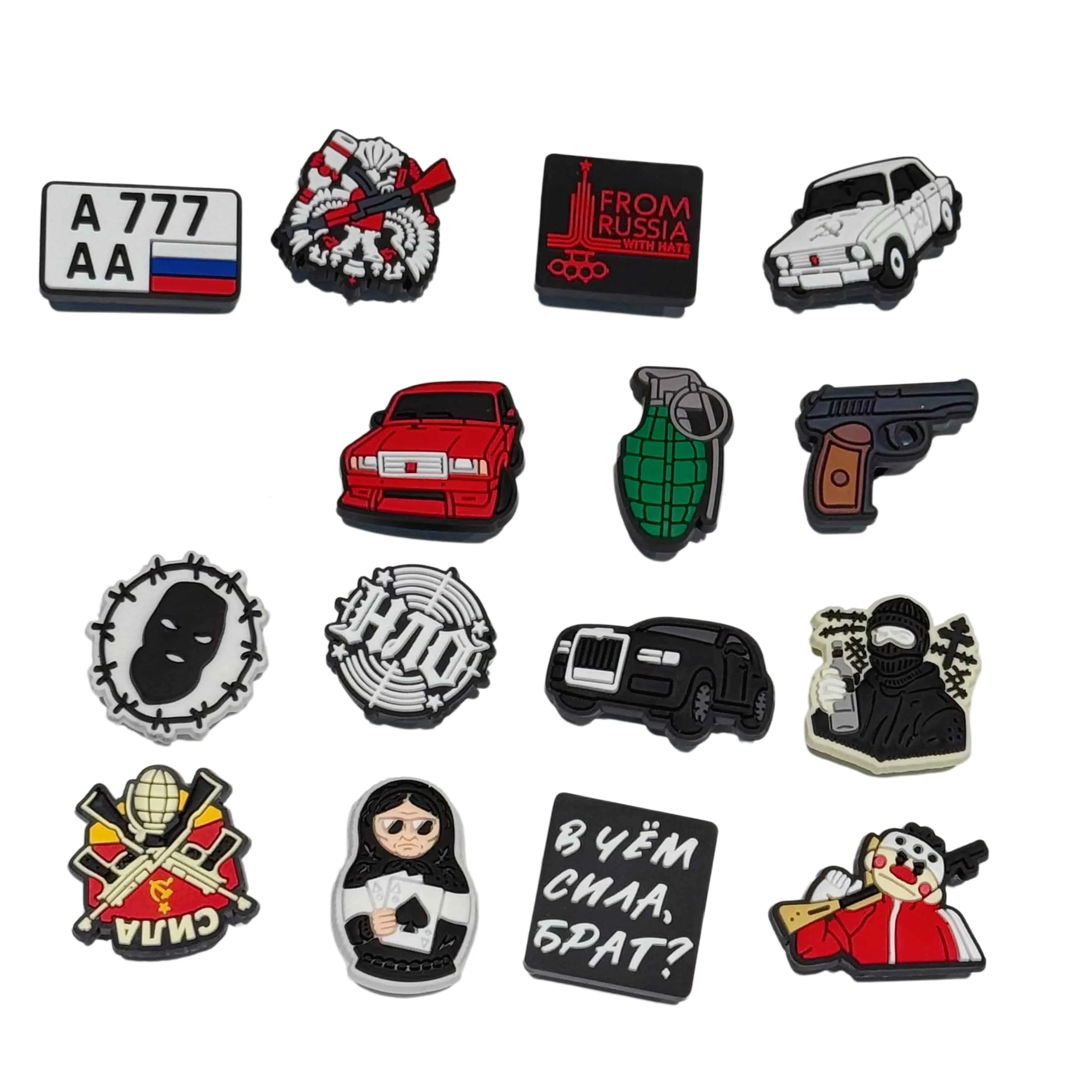 1-15PCS Russia Car Gun PVC Sandals Shoes Buckle Charms Man Clog Garden Shoes Button Decorations Fit Backpack Party Present