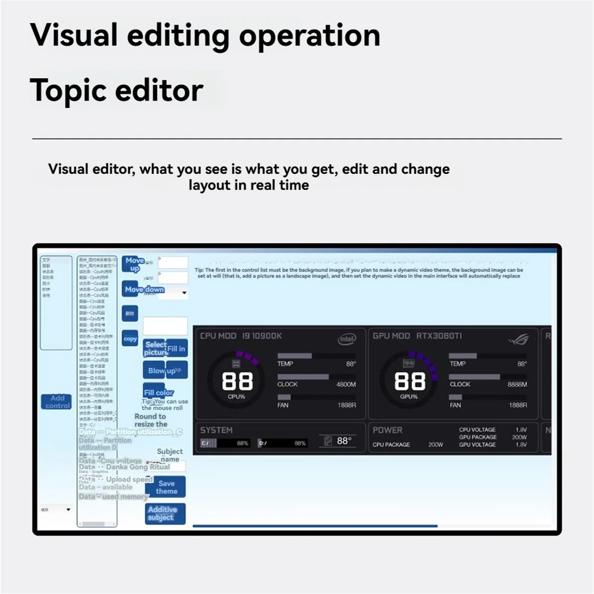 A49T Turing 8.8Inch IPS Type-C Secondary Monitor - Smart Display Case for CPU, GPU, RAM Monitoring with USB Interface Black